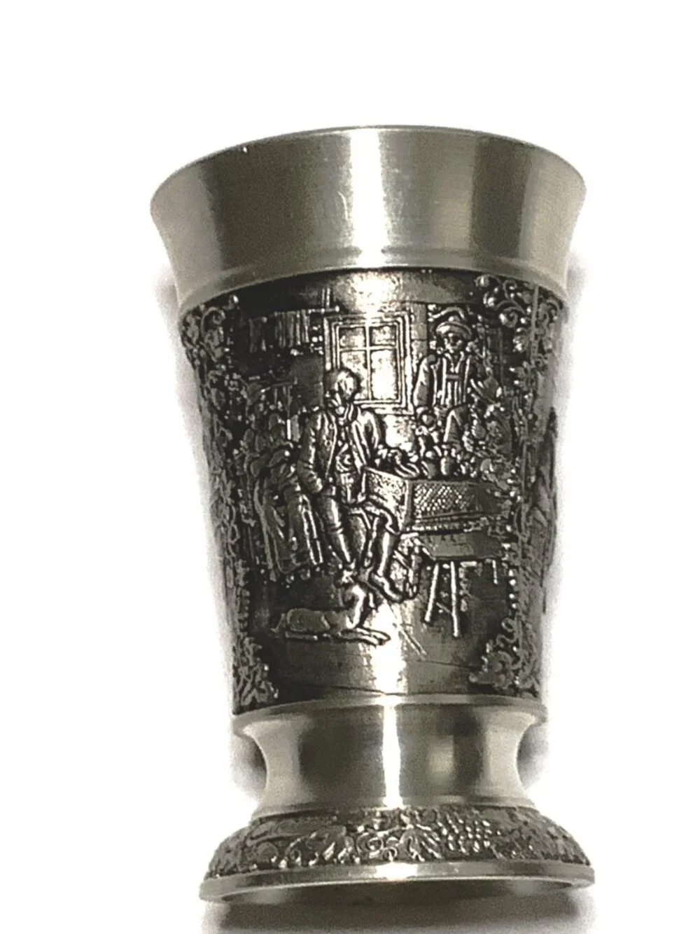 Vintage German Zinn-Becker Embossed Pewter Shot Glass Marked 95% Zinn